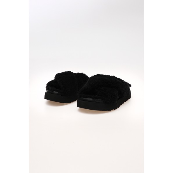 Γυναικείες παντόφλες UGG FUZZ SUGAR CROSS SLIDE 1120860 W μαύρες Γυναικεία