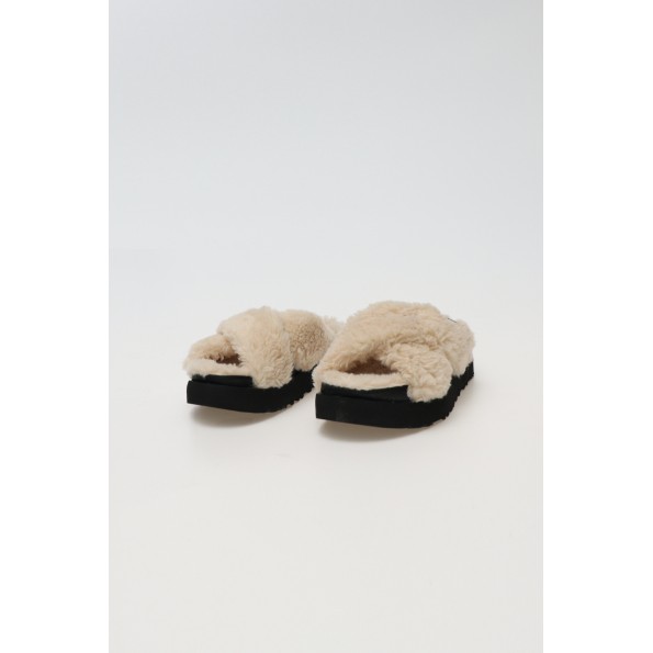 Γυναικείες παντόφλες slides UGG 1120860 W FUZZ SUGAR CROSS SLIDE εκρού Γυναικεία