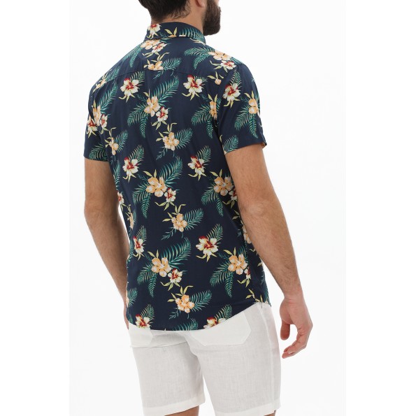 Ανδρικό πουκάμισο JACK & JONES 12220474 JJBECS μπλε floral Ανδρικά