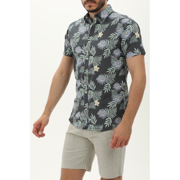 Ανδρικό πουκάμισο JACK & JONES 12220474 JJBECS μαύρο floral Ανδρικά