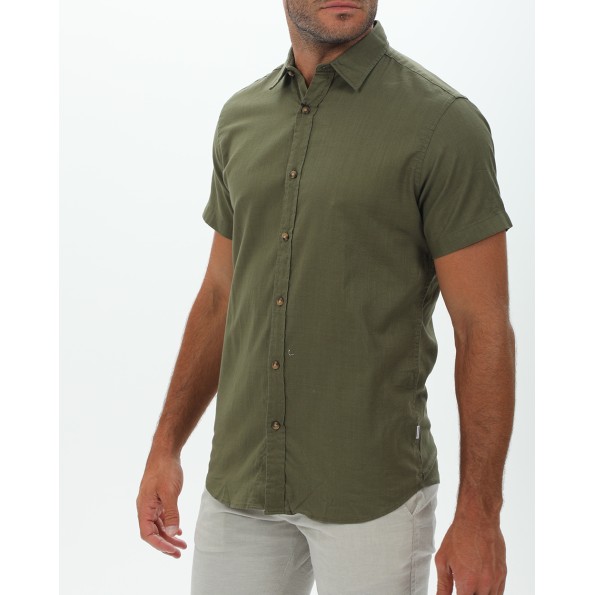 Ανδρικό πουκάμισο JACK & JONES 12220479 JJSLUB SHIRT S/S χακί Ανδρικά