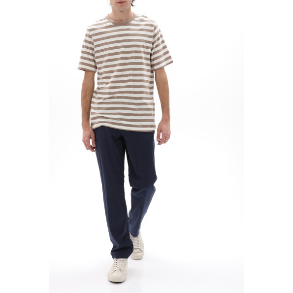 Ανδρική κοντομάνικη μπλούζα JACK & JONES 12229383 JORCRAYON STRIPE λευκό καφέ ριγέ Ανδρικά