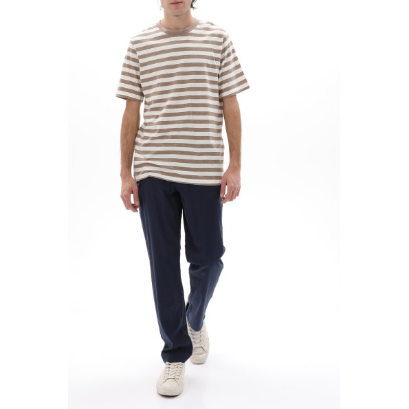 Ανδρική κοντομάνικη μπλούζα JACK & JONES 12229383 JORCRAYON STRIPE λευκό καφέ ριγέ Ανδρικά