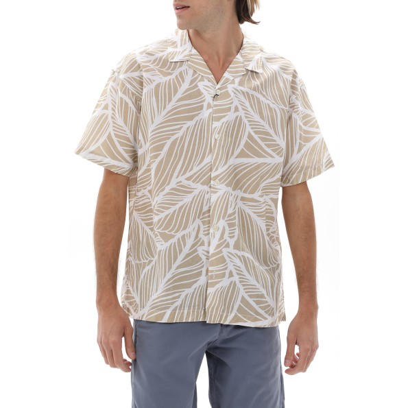Ανδρικό πουκάμισο JACK & JONES 12232394 JPRBLASUMMER LINEN LEAF RESORT λευκό μπεζ Ανδρικά