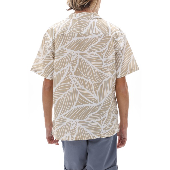 Ανδρικό πουκάμισο JACK & JONES 12232394 JPRBLASUMMER LINEN LEAF RESORT λευκό μπεζ Ανδρικά