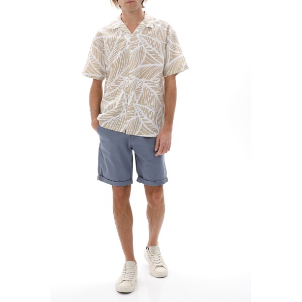 Ανδρικό πουκάμισο JACK & JONES 12232394 JPRBLASUMMER LINEN LEAF RESORT λευκό μπεζ Ανδρικά