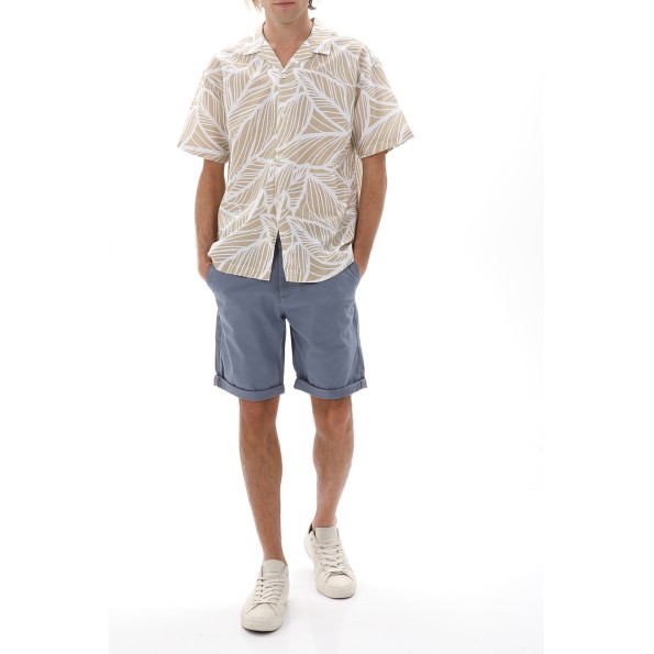Ανδρικό πουκάμισο JACK & JONES 12232394 JPRBLASUMMER LINEN LEAF RESORT λευκό μπεζ Ανδρικά