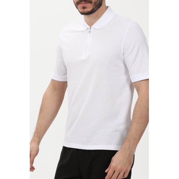 Ανδρική polo μπλούζα JACK & JONES 12236235 JPRBLASCOTT ZIP λευκή Ανδρικά