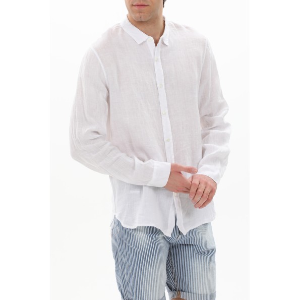 Ανδρικό λινό πουκάμισο CROSSLEY JIOCHWP MAN LS WITHOUT POCKET λευκό Ανδρικά