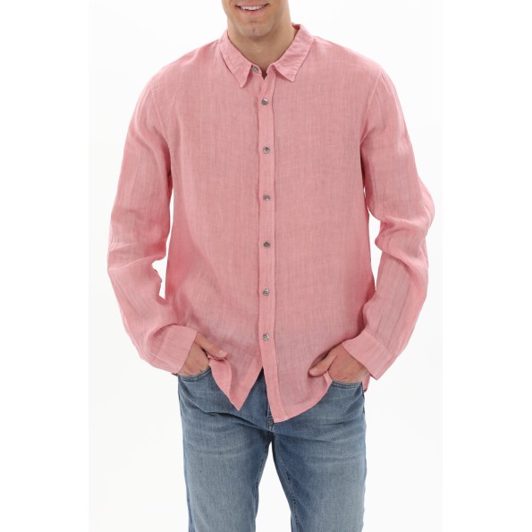 Ανδρικό λινό πουκάμισο CROSSLEY JIOCHWP MAN LS WITHOUT POCKET ροζ Ανδρικά