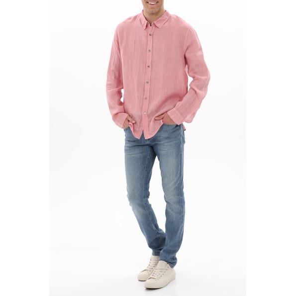 Ανδρικό λινό πουκάμισο CROSSLEY JIOCHWP MAN LS WITHOUT POCKET ροζ Ανδρικά