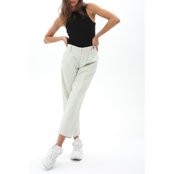 Γυναικείο παντελόνι CROSSLEY SLERAS HIGH WAISTED εκρού Γυναικεία