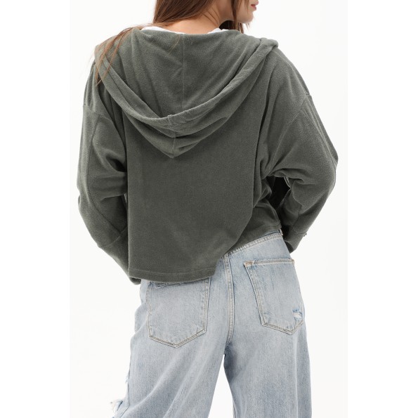 Γυναικεία cropped φούτερ ζακέτα CROSSLEY SPEN TERRY πράσινη γκρι Γυναικεία