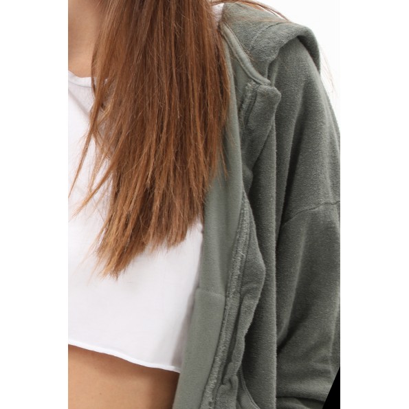 Γυναικεία cropped φούτερ ζακέτα CROSSLEY SPEN TERRY πράσινη γκρι Γυναικεία