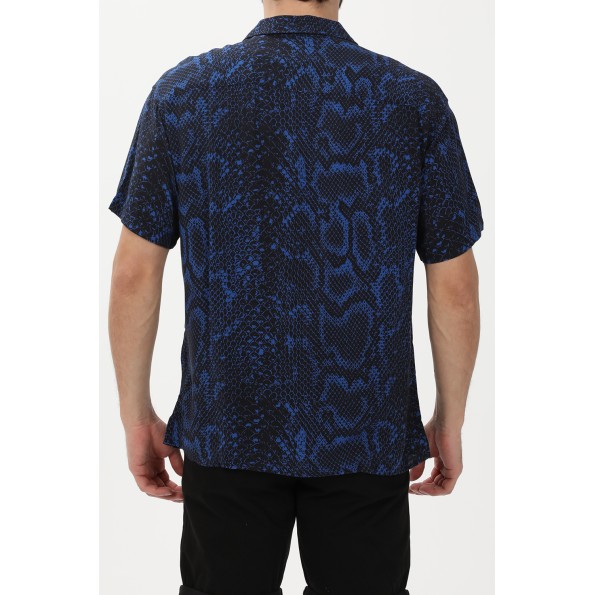 Ανδρικό resort πουκάμισο JACK & JONES 12228020 JCOUNNATURAL REGGIE μαύρο μπλε Ανδρικά