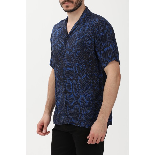 Ανδρικό resort πουκάμισο JACK & JONES 12228020 JCOUNNATURAL REGGIE μαύρο μπλε Ανδρικά
