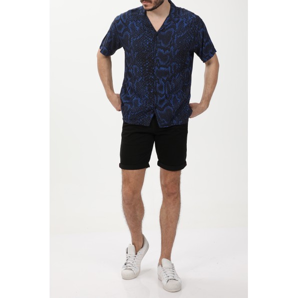 Ανδρικό resort πουκάμισο JACK & JONES 12228020 JCOUNNATURAL REGGIE μαύρο μπλε Ανδρικά