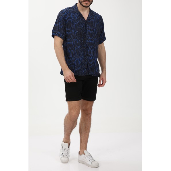 Ανδρικό resort πουκάμισο JACK & JONES 12228020 JCOUNNATURAL REGGIE μαύρο μπλε Ανδρικά