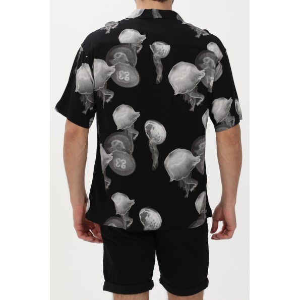 Ανδρικό resort πουκάμισο JACK & JONES 12228020 JCOUNNATURAL REGGIE μαύρο εκρού Ανδρικά