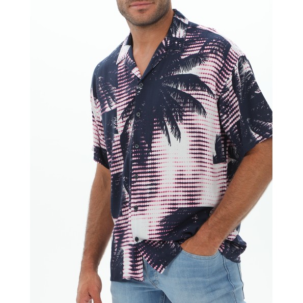 Ανδρικό resort πουκάμισο JACK & JONES 12228020 JCOUNNATURAL REGGIE RESORT μπλε ροζ Ανδρικά