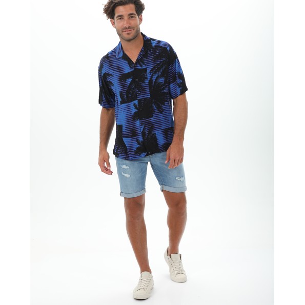Ανδρικό resort πουκάμισο JACK & JONES 12228020 JCOUNNATURAL REGGIE RESORT μπλε Ανδρικά