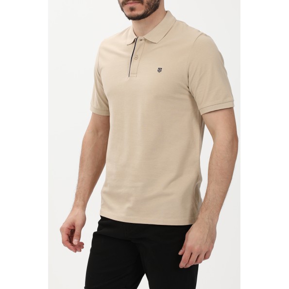 Ανδρική polo μπλούζα JACK & JONES 12237839 JPRBLASAINZ μπεζ Ανδρικά