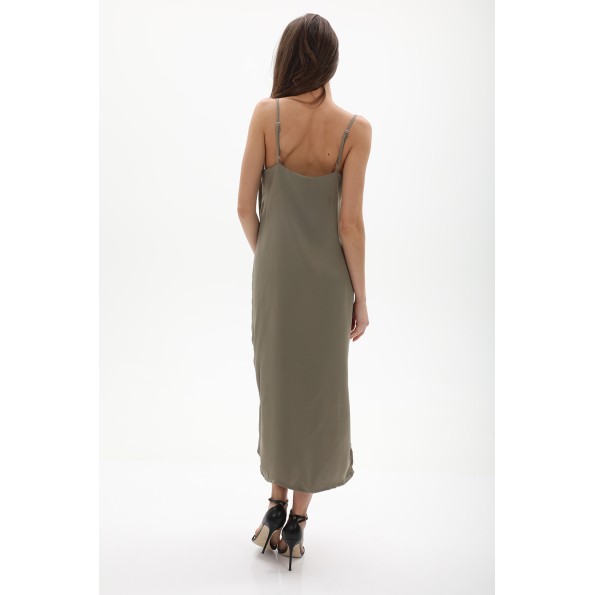Γυναικείο σατέν midi slip dress JJXX 12200167 JXCLEO SATIN χακί Γυναικεία