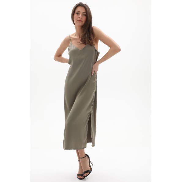 Γυναικείο σατέν midi slip dress JJXX 12200167 JXCLEO SATIN χακί Γυναικεία
