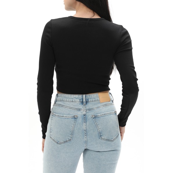 Γυναικείο cropped top JJXX 12200402 JXFELINE STR LS RIB TEE JRS NO μαύρο Γυναικεία