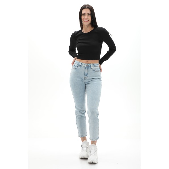 Γυναικείο cropped top JJXX 12200402 JXFELINE STR LS RIB TEE JRS NO μαύρο Γυναικεία