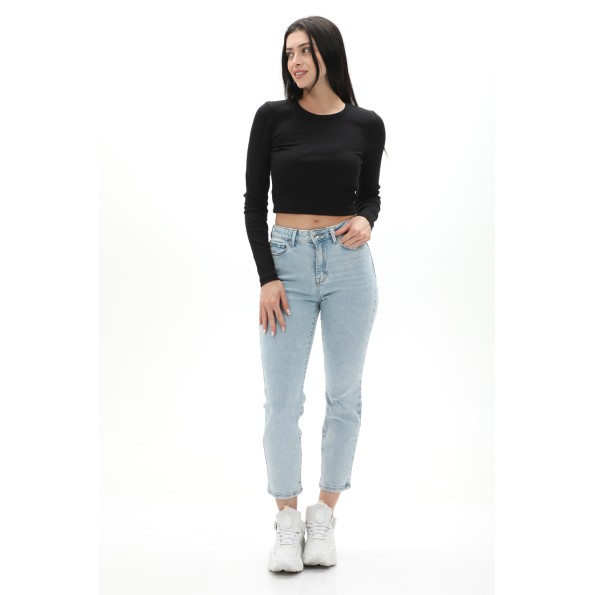 Γυναικείο cropped top JJXX 12200402 JXFELINE STR LS RIB TEE JRS NO μαύρο Γυναικεία
