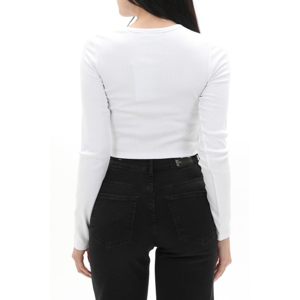Γυναικείο cropped top JJXX 12200402 JXFELINE STR LS RIB λευκό Γυναικεία