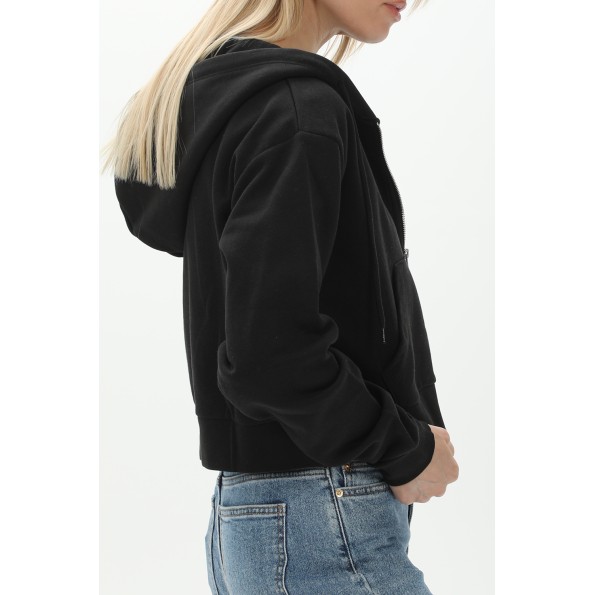 Γυναικεία cropped φούτερ ζακέτα JJXX 12219609 JXABBIE REG LS EVERY ZIP HOOD μαύρη Γυναικεία