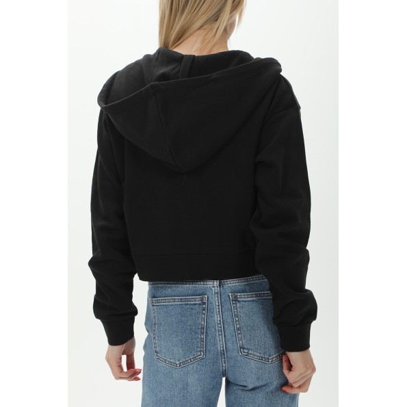 Γυναικεία cropped φούτερ ζακέτα JJXX 12219609 JXABBIE REG LS EVERY ZIP HOOD μαύρη Γυναικεία