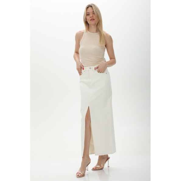 Γυναικεία μακριά jean φούστα LEVIS  A75120002 ANKLE COLUMN SKIRT NEUTRALS λευκή Γυναικεία
